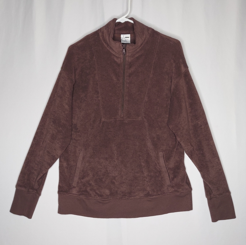Offline By Aerie Terrycloth Sweatshirt Women Small Brown 1/4 Zip Pocket Oversize
